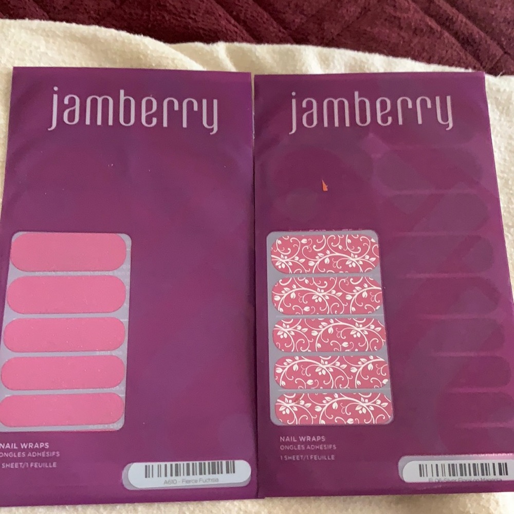 Two sets of Fuchsia nail wraps. Pink solid & flora